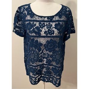 LOFT Blue Floral Lace Blouse